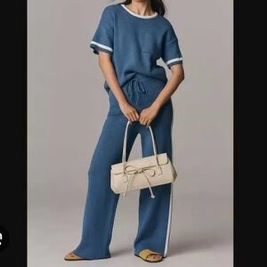 Maeve Blue Knit Side-Stripe matching lounge set